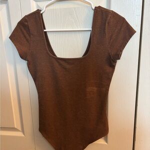 American Eagle Outfitters Brown Fitted Cap Sleeve Bodysuit